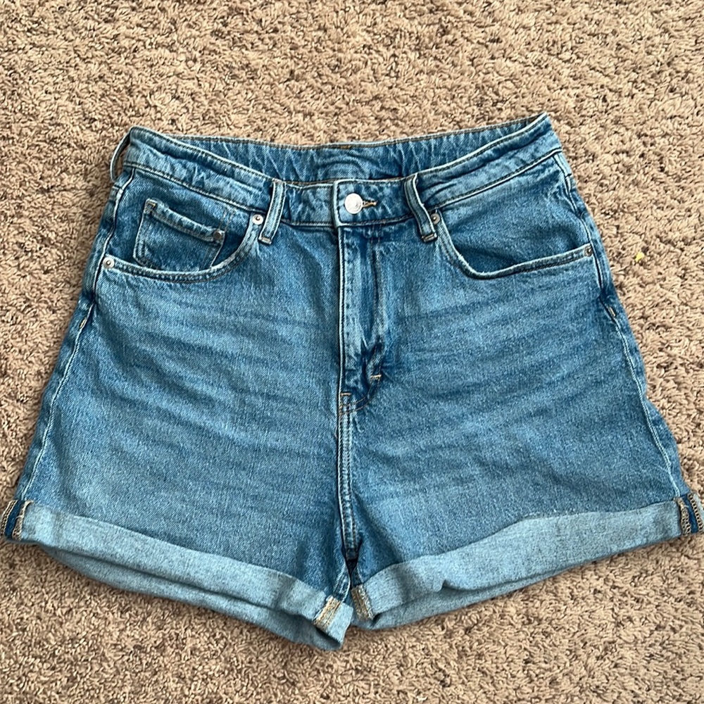 light wash denim jeans, US 10, mom shorts, ultra high waist, H&M